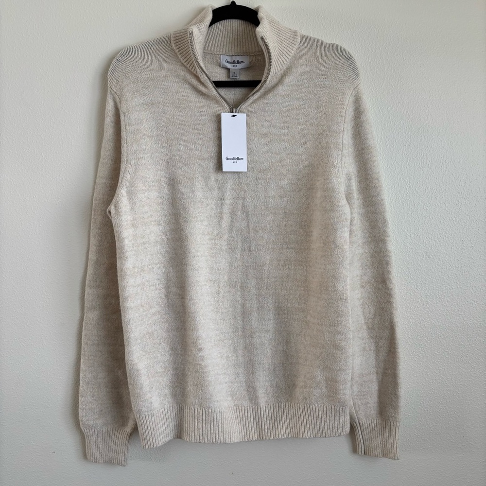 Goodfellow & Co Men's Cream 1/4 Zip Mock Neck Cotton Blend Knit Sweater
